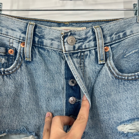 Levi’s Ribcage Straight Ankle Jeans Button Fly Distressed Raw Hem - Picture 4 of 9